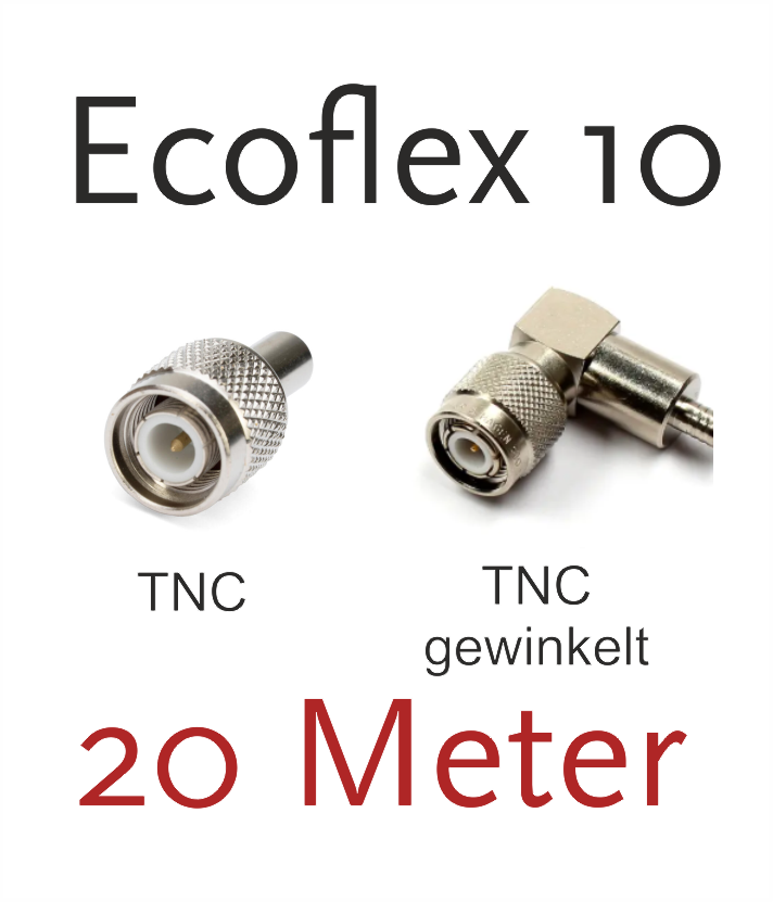 Ecoflex 10, 20m, konfektioniert mit TNC Stecker, mit Knickschutz